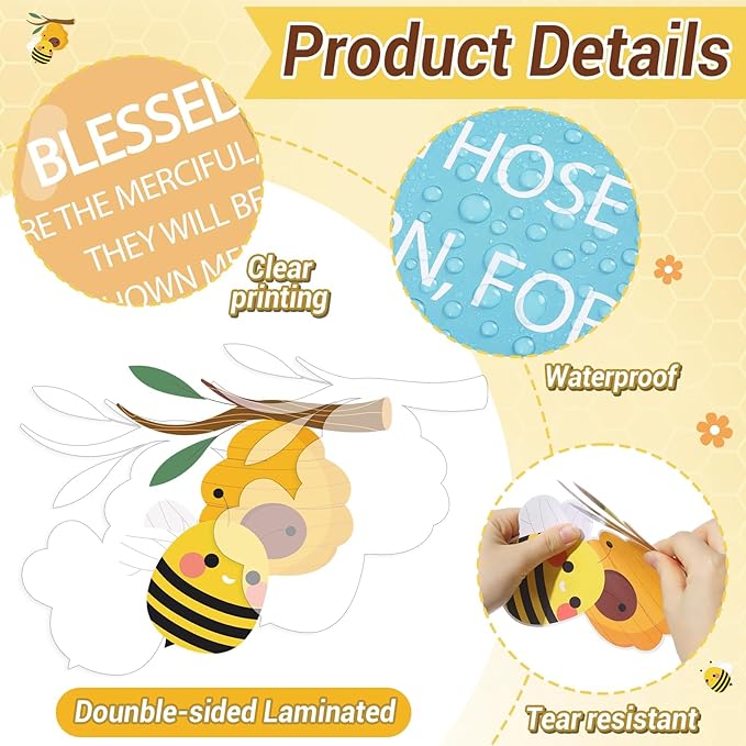 QOUBAI Christian Bulletin Board Decoration The Beatitudes Matthew 5:3-12 Classroom Decoration Motivational Bible Verse Poster Paper Cutouts for Back to School Sunday School Church Parish Decor（Groovy）