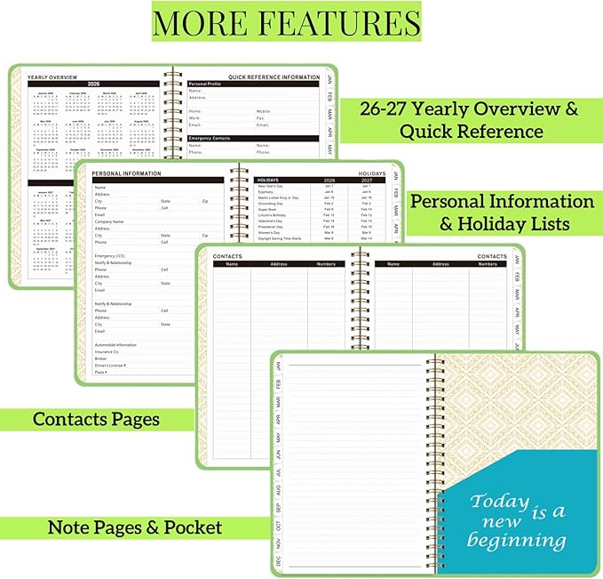 Planner 2026 For Women Men,Monthly and Weekly Agenda Calendar Planner,Jan 2026 to Dec 2026 A5 (6.3" x 8.5"),Teacher Student Hard Cover Daily Planning Book with Tabs,for Office School Home,Green