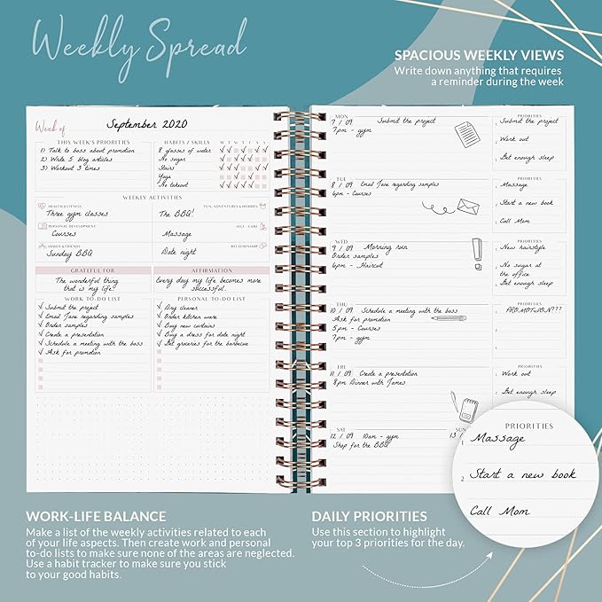 PLANBERRY Large Weekly Planner Premium – Undated Life & Budget Planner – Organizer & Productivity Journal, 8x10.4″ (Ocean Depths)