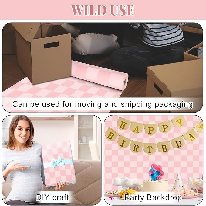 Pink Checked Bulletin Board Roll Pastel Pink Reusable Waterproof Erasable Bulletin Poster Non-Woven Fabric Bulletin Board for Mother's Day Classroom Decor Wrapping Paper Crafts 15.55in x 40ft
