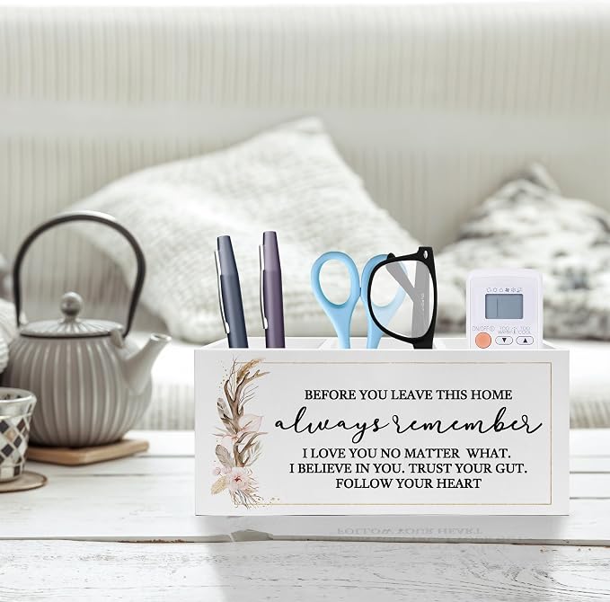 Before You Leave This Home Pen Pencil Holder, Inspirational Gifts for Women, Rustic Flower Motivational Pencil Pen Holder Organizer for Home Office Desk Accessories
