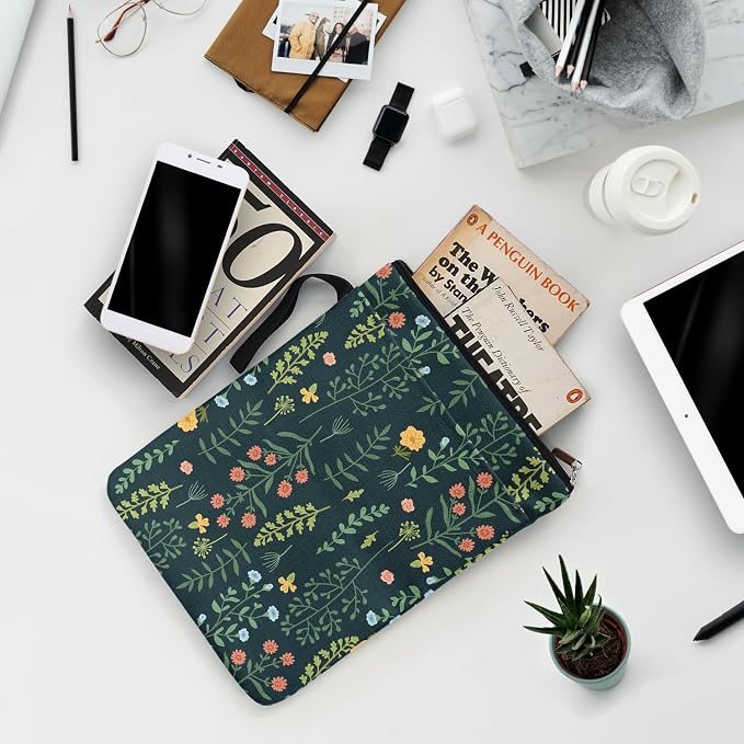 Wildflower Pattern Book Sleeve for Book Lovers Women Grandma Daughter Readers Librarian with Zipper & Handle, BookCover Case Book Club Gifts Book Accessories