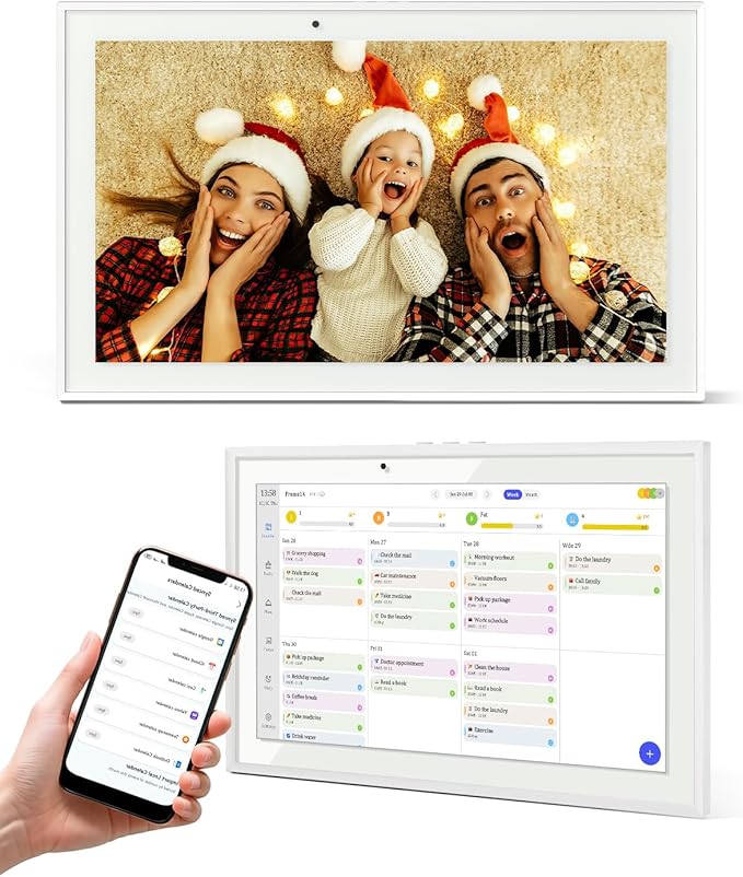 15.6 Inch Digital Calendar Chore Chart, Smart Digital Calendar Wall Planner Picture Frame with HD Touch Screen, Desk & Wall Mount Planner for Family Schedules(White)