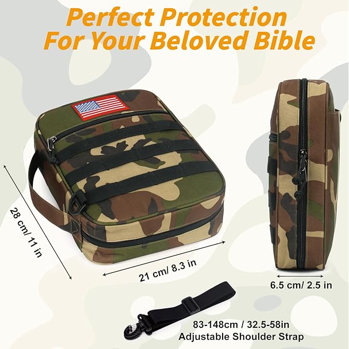 ATRIPACK Tactical Bible Cover For Men,Large Bible Case With Shoulder Strap,Water-Resistant Book cover With Handle,Multi-Functional Carrying Bible Holder Bag For Church,Study,Spiritual
