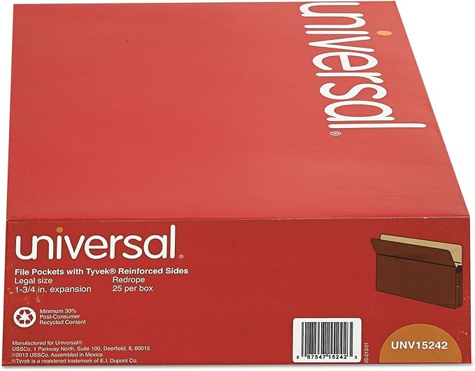 1 3/4 Inch Expansion File Pockets, Straight Tab, Legal, Redrope/Manila, 25/Box