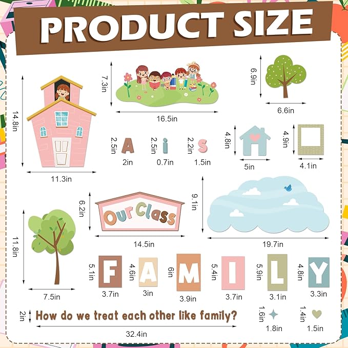 JarThenaAMCS 44Pcs Boho Bulletin Board Decoration Set for Classroom Our Class is A Family Picture Frame Paper Cutouts with Glue Points for Back to School Teachers Chalkboard Home Door Party
