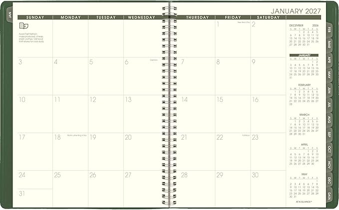 AT-A-GLANCE 2027 Appointment Book Planner, Weekly & Monthly, 8.25" x 11", Quarter-Hourly, Recycled, Green (70950G6027)
