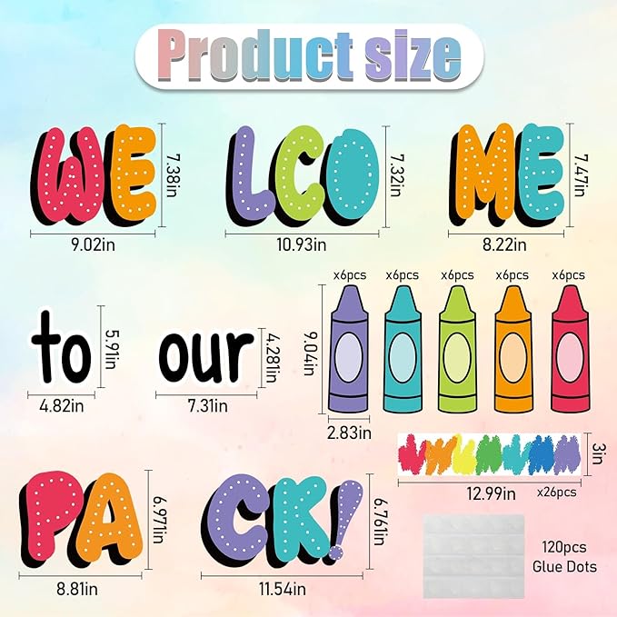 VABAMNA 63Pcs Classroom Bulletin Board Decorations Set - Welcome to Our Pack Crayon Cutouts with Border Trims for School Classroom Door Home Wall Decorations