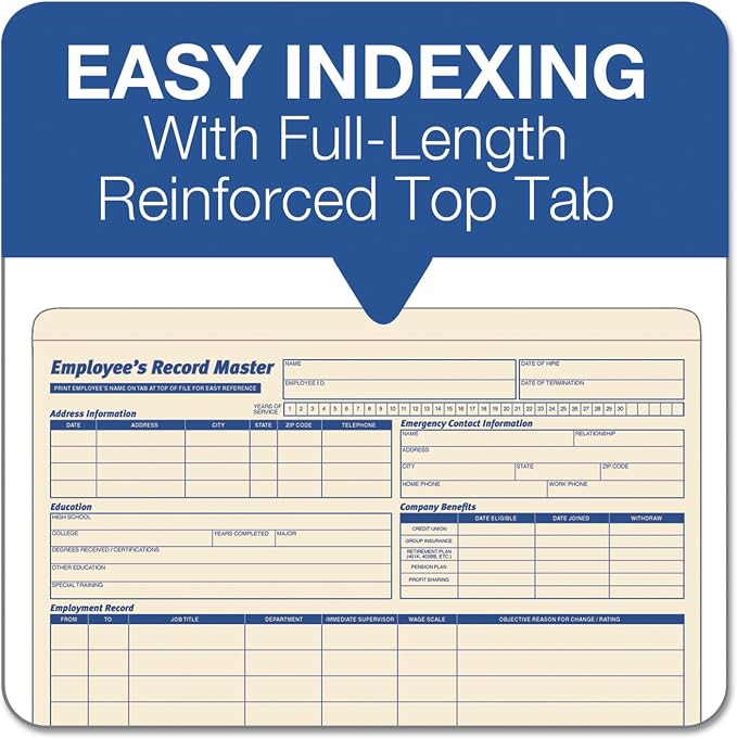 TOPS 3280 Employee Record Master File Jacket, 9 1/2 x 11 3/4, 10 Point Manila (Pack of 20)