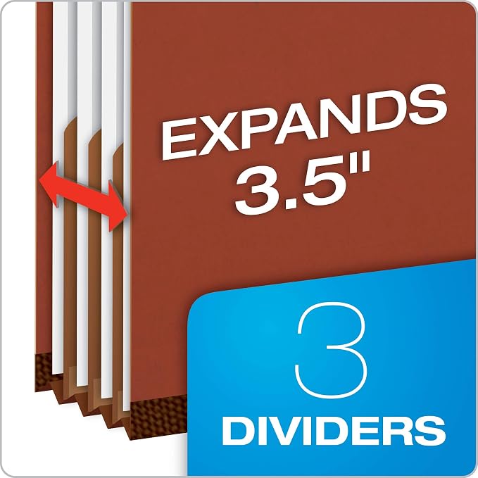 Pendaflex Pressboard Classification File Folders, 3 Dividers, 2" Embedded Fasteners, 2/5 Tab Cut, Letter Size, Red, Box of 10 (1357R) (Pack of 5)