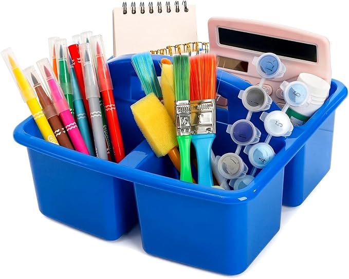 TOPZEA 3 Pack Classroom Caddy, 3 Compartments Plastic Teacher Classroom Supplies Organizer with Handle Small Portable Table Caddy for School & Art Supply, Crafts, Pencil, Office Desk Organization