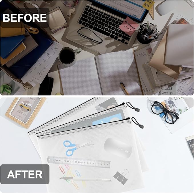 Mesh Zipper Pouch Bags, 24 Pcs Clear Zipper Pouches, A4 Letter Size, Waterproof Document Bags Zip File Folder Organizing Storage Bag for School, Office Supplies.