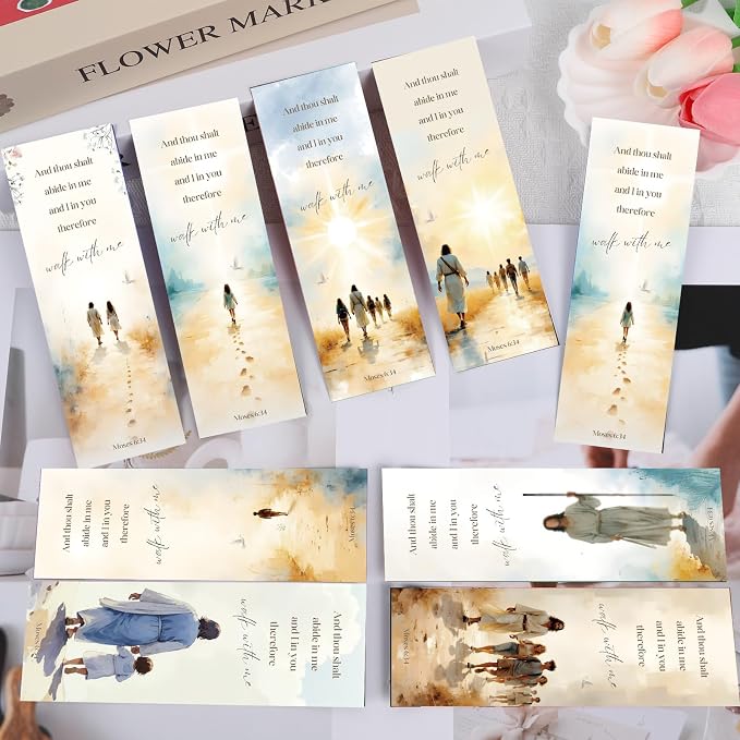 Wxiben Christian Jesus Bookmarks Gifts - 100 Pcs Bible Verse Paper Bookmarks Wallk with Me Scripture Book Markers Page Clip Faith Gift for Women Men Book Lovers Bible Study Church Reading Supplies