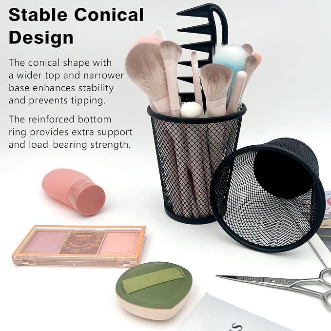 6 Pack Wire Mesh Pen Holder Set – Black Metal Pencil Cups for Desk Organizer, Office & Home Accessories