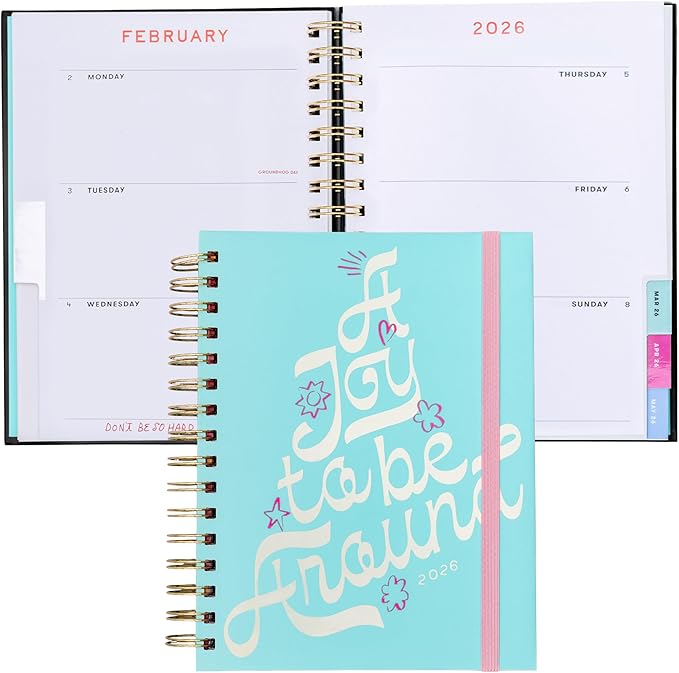 ban.do 12-Month Medium Daily and Weekly Planner Dated January 2026 - December 2026, Hard Cover Self Care Journal, Spiral Agenda with Monthly Calendar, Stickers, Art & Bonus Pages (A Joy to Be Around)