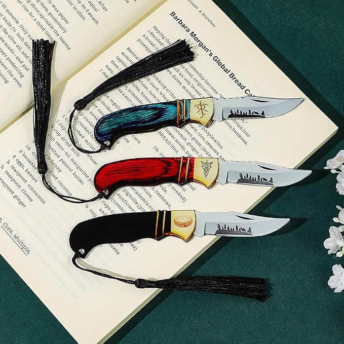 Unique Acrylic Knife Shape Bookmarks, 3Pcs Cartoon Page Markers with Tassels, Reading Accessory Gifts for Fans and Book Lovers (3pcs Ring)