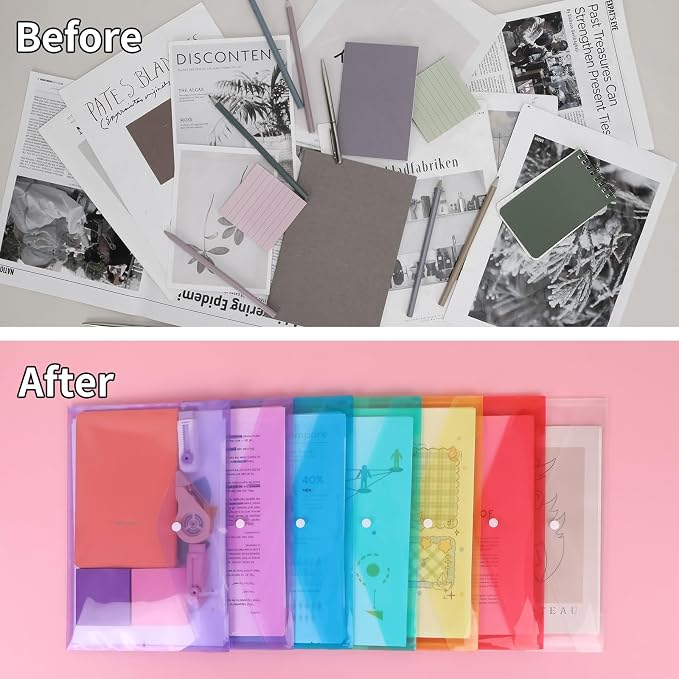EOOUT 14pcs Plastic Envelopes, Plastic Folders for Documents, Poly Folders with Snap Closure, A4 Size, Letter Size, for School and Office Supplies
