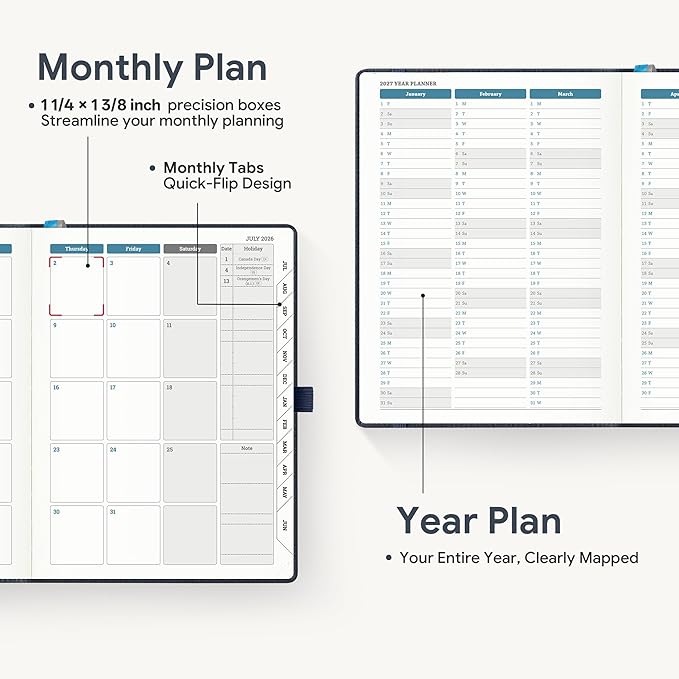 Weekly Planner 2026-2027 A5 (6.5" x 8.5") 12 Months (Jul'26 - Jun'27) Weekly & Monthly Planner with Month Tabs & Inner Pocket, Expenses/Note Pages, PU Leather Blue