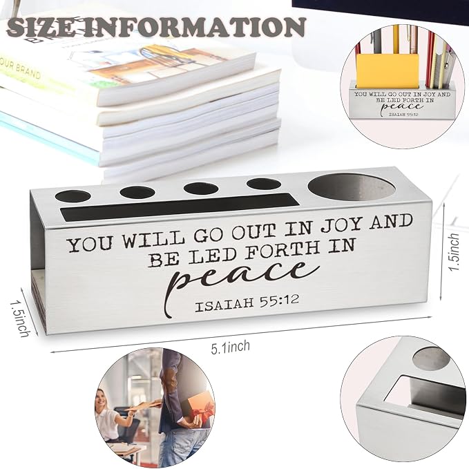 Isaiah 55:12 Bible Verse Pen and Pencil Holder, You Will Go Out in Joy Scripture Desk Accessory, Christian Spiritual Thank You Appreciation Gift, Stainless Steel Pencil Holder for Graduation EDP30