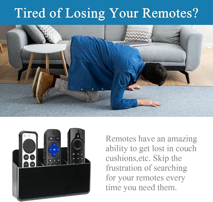Remote Control Organizer, 2 Pack, Black | 3 Slot Wall Mount, Self Adhesive, For TV Remote, Marker & Pen, For Home, Office, School