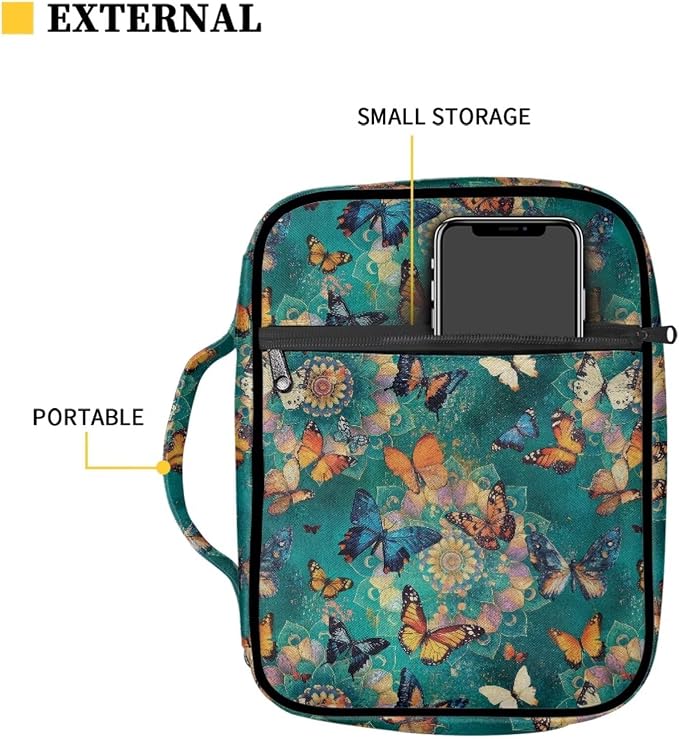 Coldinair Boho Butterfly Bible Case for Women Bible Bag Covers for Girls,Book Carrying Case Holder for Women,Fits for Standard/Large Size Bible