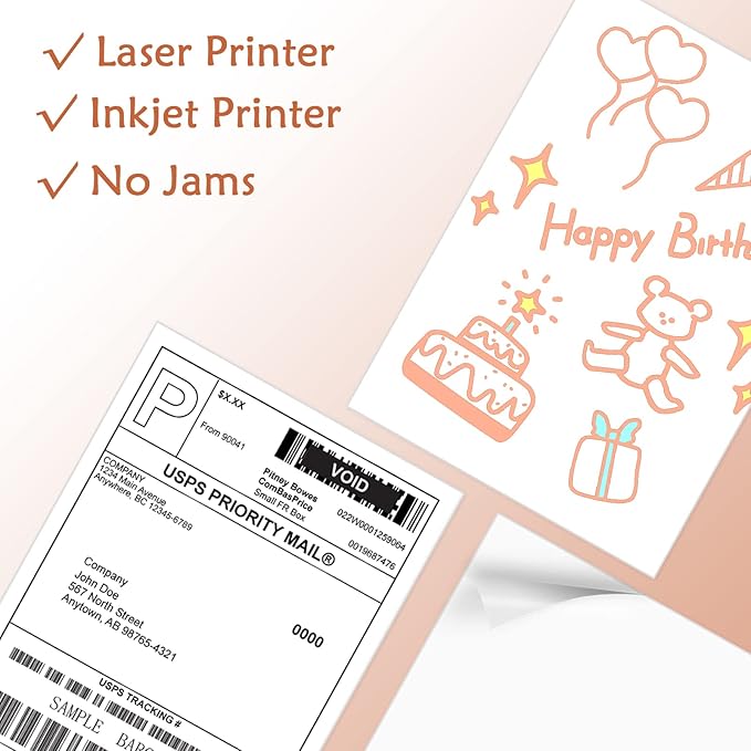 9527 Product Full Sheet Shipping Labels, 8-1/2" x 11" Blank White Sticker Paper, Self Adhesive Address Labels for Laser/Inkjet Printers, 500 Labels