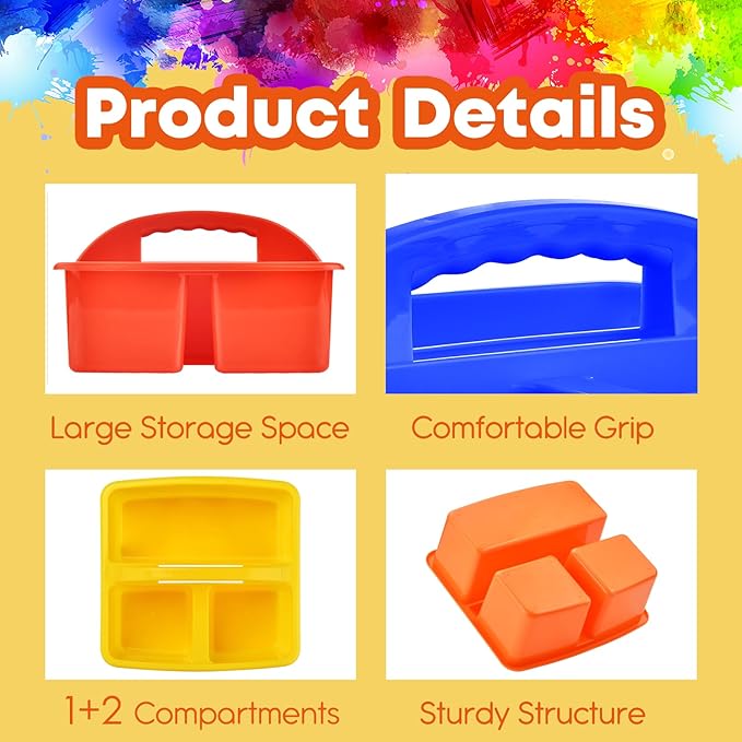 ALINK Plastic Classroom Caddy Organizer with Handle, 6-Pack 3 Compartments, Teacher Supply Storage Caddy for Classroom Organization, Table, Desk, Office, Craft Art for Kids - Assorted Colors
