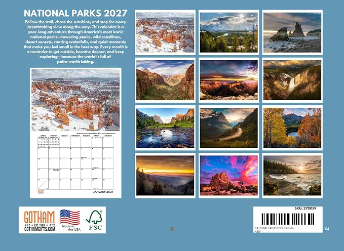 National Parks Calendar 2027 Monthly Park Gifts Wall Calendar Nature 12 Month