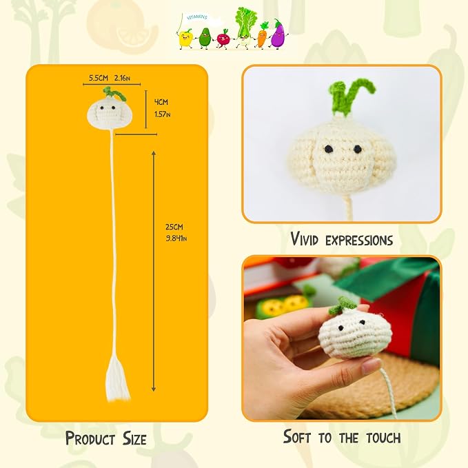 3D Crochet Vegetable Bookmarks, Funny Cute Crochet Bookmarks for Women Adults, Book Lover Gifts, Gifts for Women, Unique Reading Gifts, Handmade Knitted Bookmarks, Party Favors