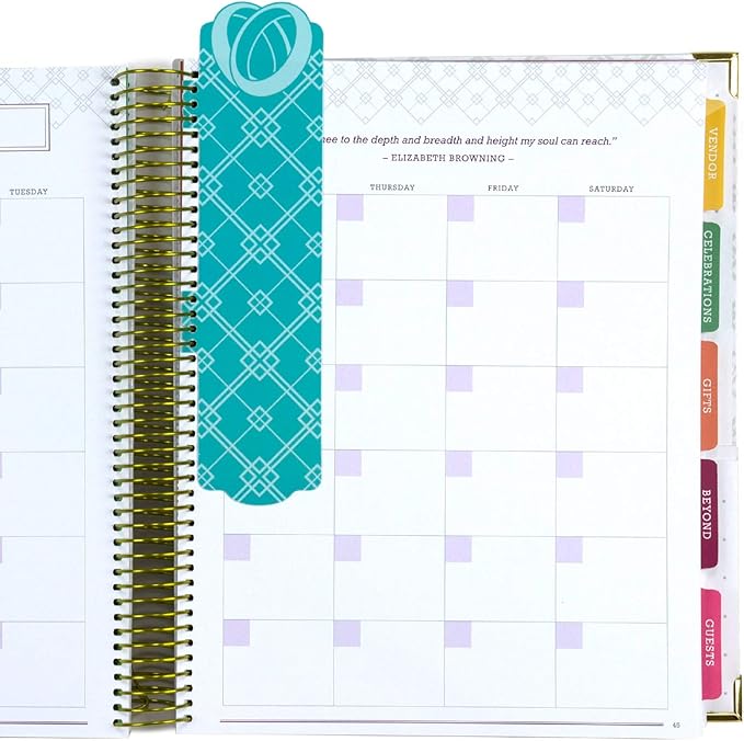 Global Printed Products Wedding Planner 9x11 Hardcover Organizer, Bookmark, Planning Stickers, Business Card Holder, and Pocket Folders