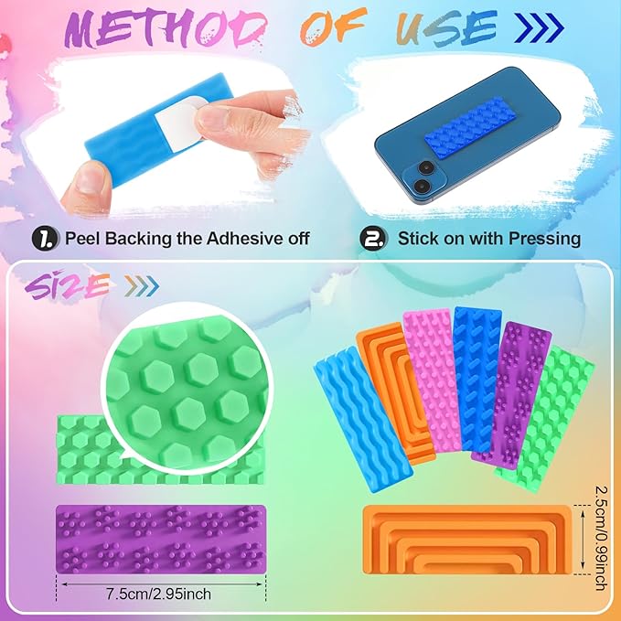 Ireer 6 Pcs Textured Sensory Stickers Silicone Calm Stickers Thick Sensory Strips Different Textures Mental Health Desk Fidget Decals for Anxiety Relief, Autism, ADHD Desk Gift