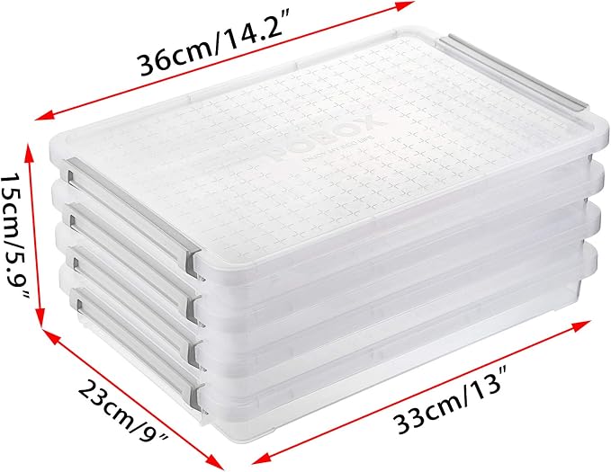 BTSKY 4 Pack A4 Plus Clear Plastic Stackable Storage Box Desk Paper Magazine Container with Buckle, Office Supplies Accessories File Protector Case Organizer, Portable Project Case Document Holders