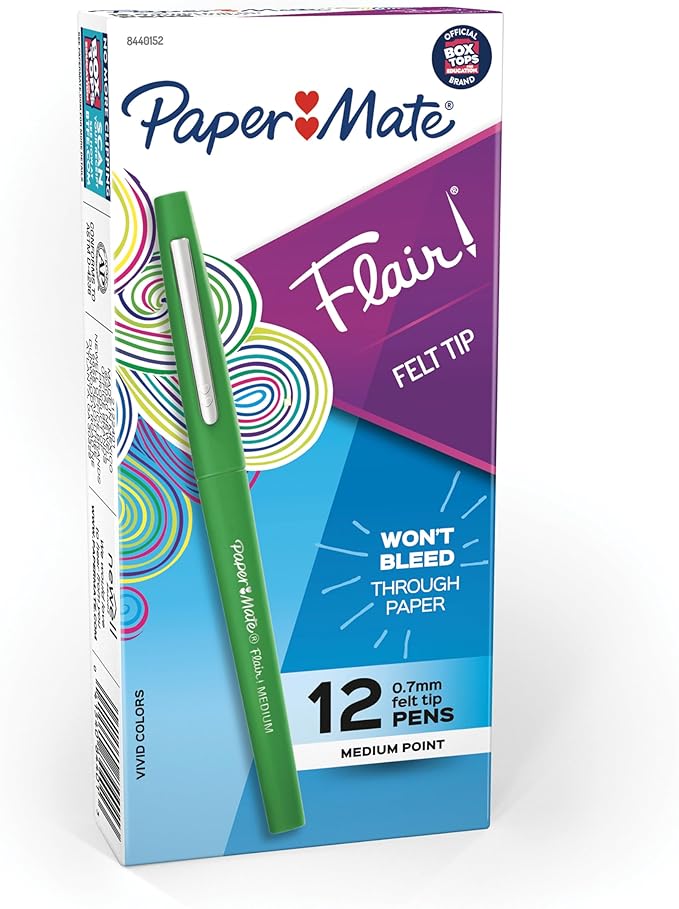 Paper Mate Flair Point-Guard Porous Point Pens 12 Green Pens (8440152) (Pack of 12)