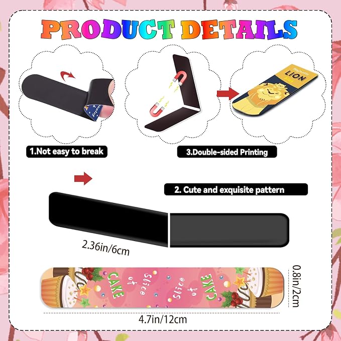 105 Pack Magnetic Bookmarks for Kids,Cute Page Markers,Back to School Gifts for Students Teachers，Easter Basket Stuffers 30 Styles(Fruit Food Animals)