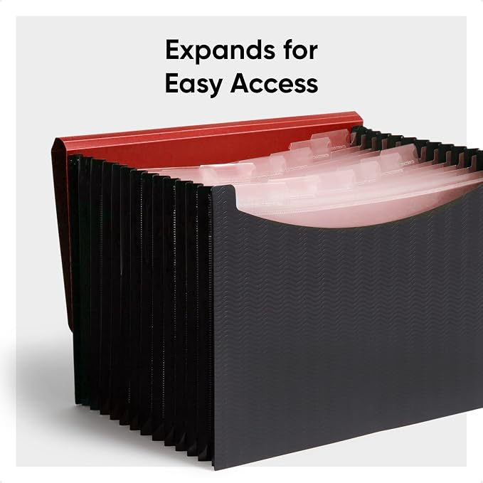 Smead Poly Frequency Expanding File Folders, Flap and Cord Closure, Letter Size, Wave Pattern, 12 Pocket, Red/Black (70866)