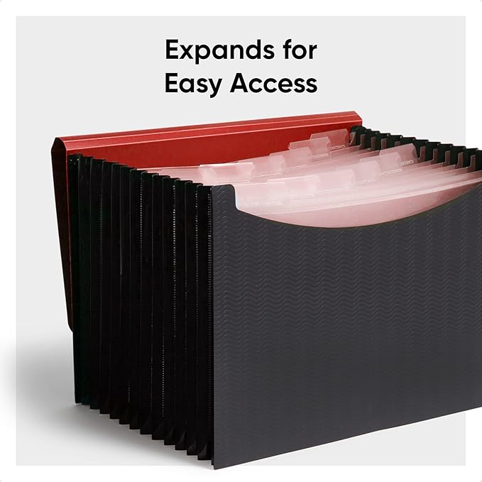 Smead Poly Frequency Expandable File Folders Letter Size, 12 Pockets, Flap & Cord Closure, Red/Black (70866) (Pack of 12)