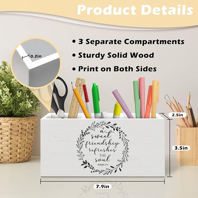 Christian Pen Holder Organizer Desk Decor, Gifts for Christian Women Friends, A Sweet Friendship Refreshes the Soul Bible Verse Wooden Pen Pencil Holders for Home Office Desk Accessories