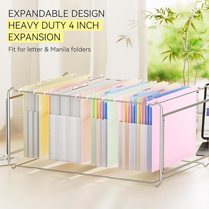 ThinkTex Extra Capacity Plastic Hanging File Folders, 4.72 Inch 4 Pack Reinforced Expanding Hang Folders Letter Size，Accordion Pocket with Movable Dividers,Heavy Duty for Filing Cabinet, Home Office