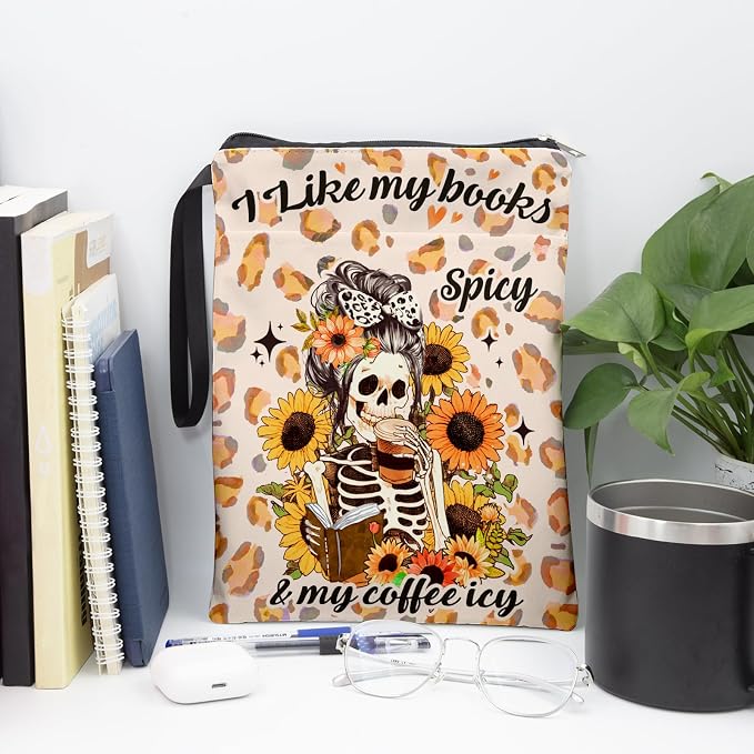 Skull Sunflower Book Cover, Book Sleeve for Book Lovers, Book Sleeve with Zipper, Waterproof Memory Fabric, Learning Supplies for Readers, Gifts for Chritsmas Thanksgiving 11.2x8.3in