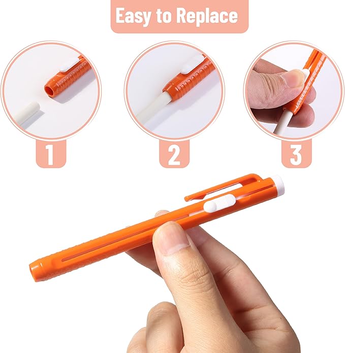 Mr. Pen- Retractable Mechanical Eraser Pens, 6 Pack, Citrus Colors, Latex-Free Precision Pencil Erasers for Artists, Students, Drawing, Sketching & Drafting
