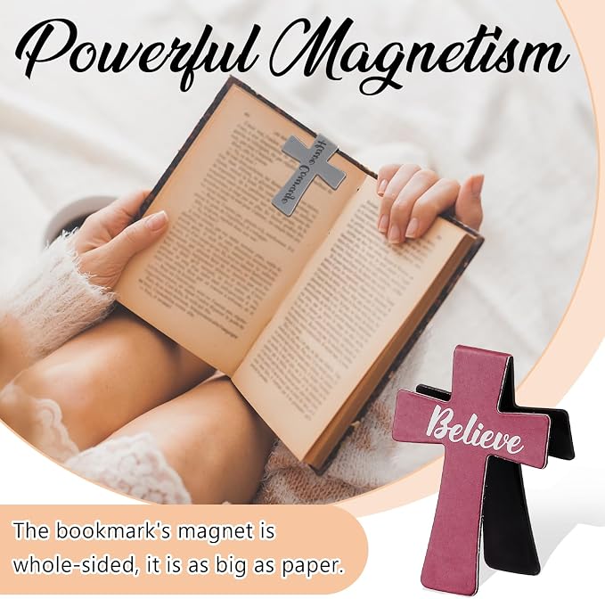 Resurhang 48 Pcs Magnetic Bookmarks Christian Cross Magnetic Page Markers Religious Bible Verses Bookmarks for Mother's Day Women Student Church Study Group Graduation Coworker Team (Morandi)