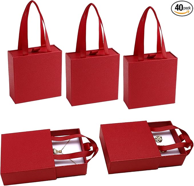 40 pcs paper boxes 9 x 9 x 3.5 cm, red luxury gift storage, jewelry gift storage box for earrings necklaces bracelets rings