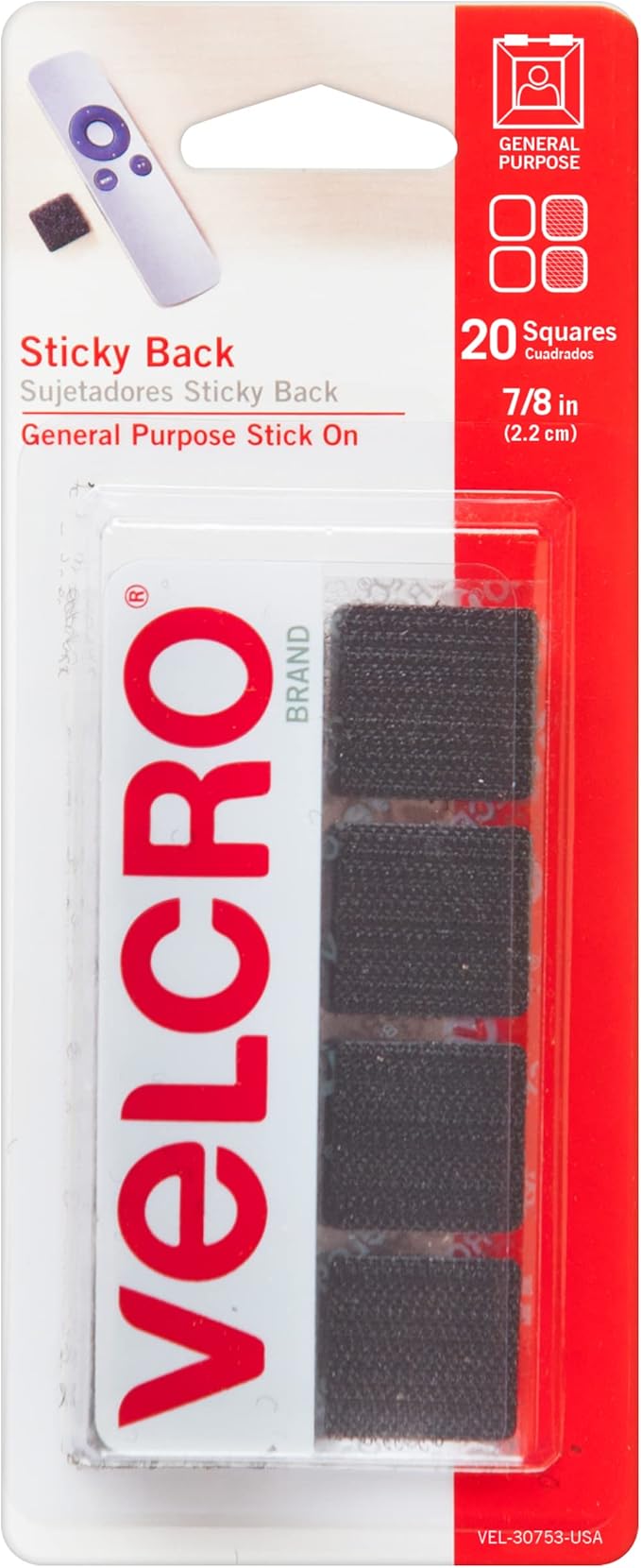VELCRO Brand Dots with Adhesive 250 Sets White and Black Assorted | VELCRO Brand Mounting Squares Pack of 20 7/8 Inch Black Adhesive Backed