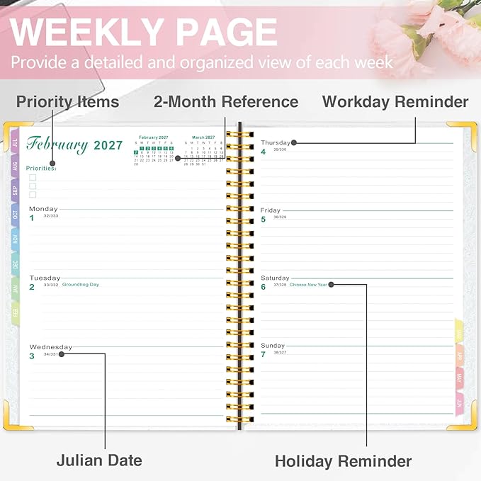 Large 2026-2027 Academic Planner – Weekly & Monthly Planner Organizer from July 2026 - June 2027, 8.8"x11.4" Daily Agenda Planning Book with Pocket, Stickers & Tabs for Women Students Office, A4 Size