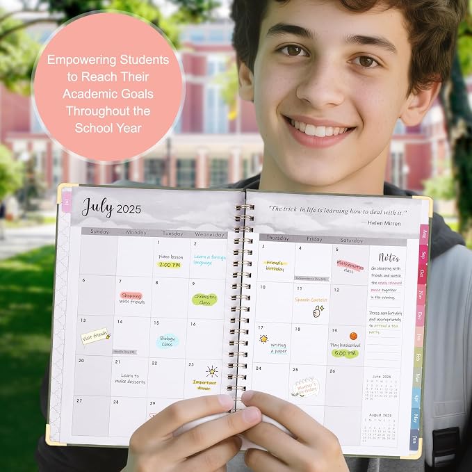 Fetinar 8.5" x 11" Academic Planner 2025-2026: July 2025 - June 2026 |Monthly Weekly Daily Hardcover | Teacher Student School Office Organizer with Tabs & Storage (Black)