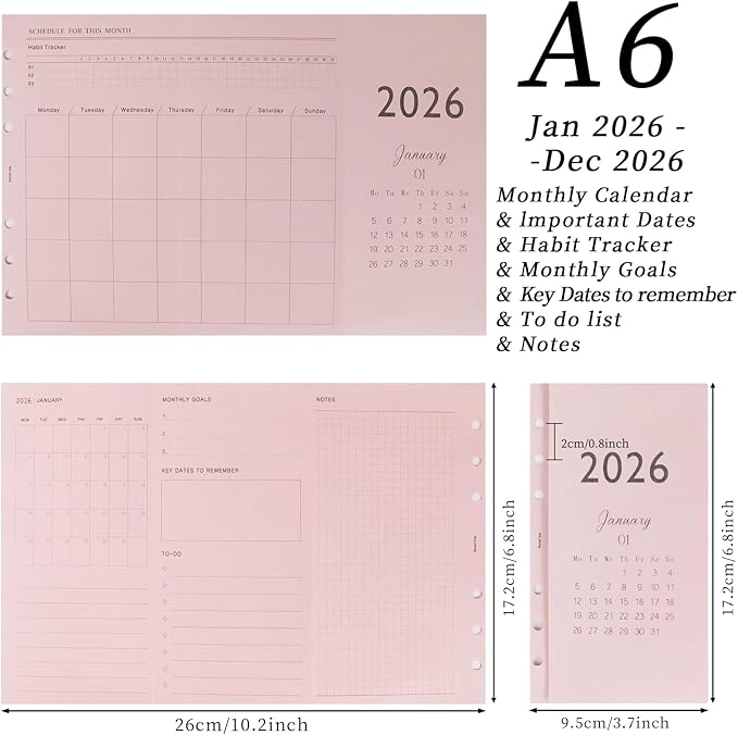 Koqye 2026 A6 Tri-Fold Monthly Planner Refills Kit, Foldable 6.7x3.7in, Colorful Monthly Refills Jan-Dec 2026 with Goals, To-Do Lists, Notes, for Planning Organization (Colorful, A6)