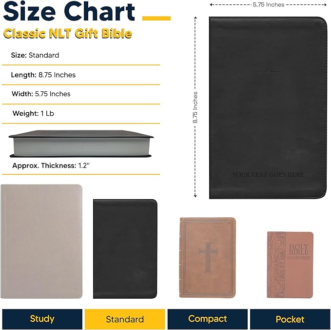 Personalized NLT Bible New Living Translation Faux Leather Holy Bible with Custom Name Up to 3 Rows of Text with Red-Highlighted Verses, Custom Gift for Religious Celebrations | Black