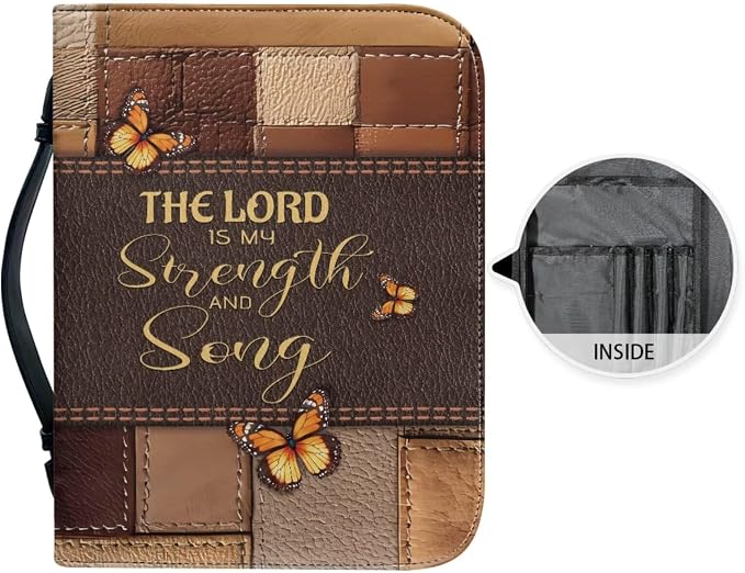 Vintage Butterfly and Cross Bible Case with Bookmark Waterproof Bible Cover Case for Women Lightweight Bible Bag with Handle Pockets Church Book Bag Brown