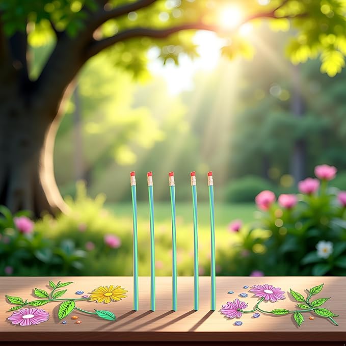 5 Pcs Green School Supplies Colorful Magic Bendy Flexible Soft Pencils Pen with Eraser Study Gift Woodcase Lead Pencils