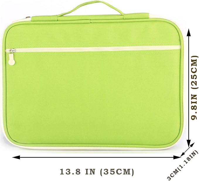 JAKAGO A4 Travel Portfolio Multifunctional Document Organizer Zippered Case for Office Supplies (green)